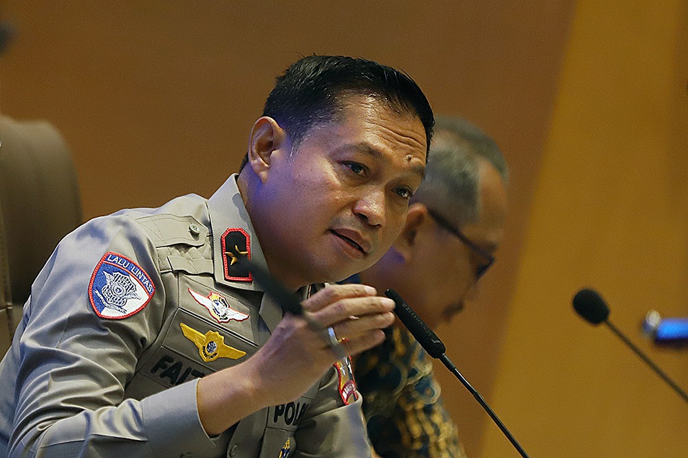 Dirgakum Korlantas Mabes Polri, Brigjen Pol Faizal, ketika berbicara dalam acara Dialektika Demokrasi bertema “Sinergi Pemerintah dan Stakeholder Buat Mudik 2026 Aman dan Nyaman” di Gedung Nusantara, Kompleks Parlemen Senayan, Jakarta, Kamis (5/3/2026).