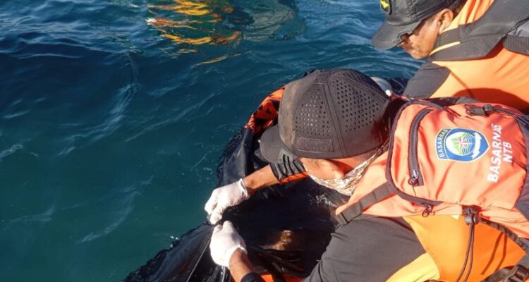 Tim SAR gabungan saat mengevakuasi jasad seorang pemuda yang dilaporkan hilang terseret ombak di Pantai Lakey Kabupaten Dompu, Provinsi Nusa Tenggara Barat di Dompu, Jumat (29/5/2026). Foto Antara