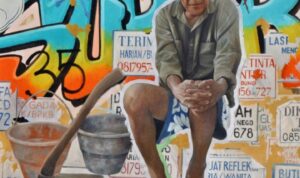 Karya lukis Achmad Pandi "Keinginanku Mengalahkan Usiaku". Foto: Dokumentasi Studio Serakit/indomaritim.com