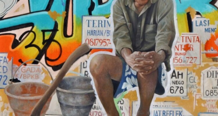 Karya lukis Achmad Pandi "Keinginanku Mengalahkan Usiaku". Foto: Dokumentasi Studio Serakit/indomaritim.com