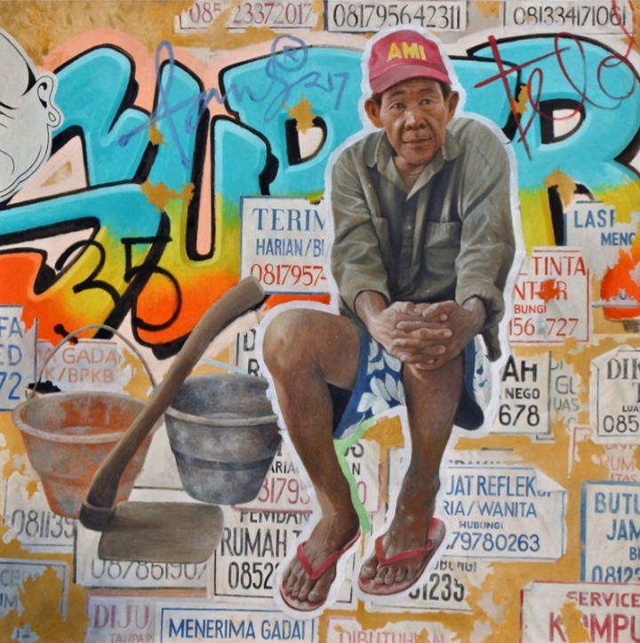 Karya lukis Achmad Pandi "Keinginanku Mengalahkan Usiaku". Foto: Dokumentasi Studio Serakit/indomaritim.com