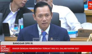Screenshot - Indonesian Coordinating Minister for Infrastructure and Regional Development Agus Harimurti Yudhoyono (AHY) in a meeting with the House of Representatives' (DPR) Budget Committee at the Parliament Complex in Jakarta on Monday (June 22, 2026). Foto Antara