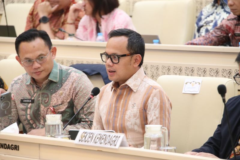 Deputy Minister of Home Affairs Bima Arya Sugiarto attends a hearing with Commission II of the House of Representatives (DPR) on the draft government regulation on regional and village administrative restructuring at the parliamentary complex in Jakarta, June 4, 2026. ANTARA/HO-Ministry of Home Affairs. Antara Photo