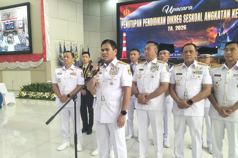 Indonesian Navy Chief of Staff Adm. Muhammad Ali speaks at a press conference at the Naval Command and Staff College (Seskoal) in South Jakarta, June 18, 2026. Indonesian Navy Chief of Staff Adm. Muhammad Ali speaks at a press conference at the Naval Command and Staff College (Seskoal) in South Jakarta, June 18, 2026. Foto Antara