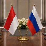 Ilustrasi AI - Bendera nasional RI dan Rusia. Foto Antara