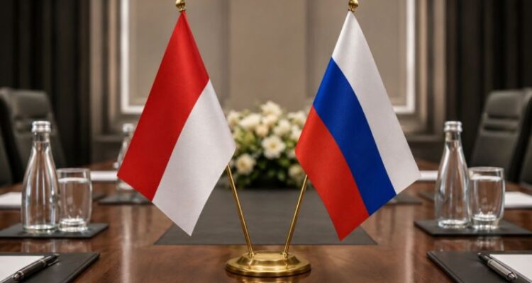 Ilustrasi AI - Bendera nasional RI dan Rusia. Foto Antara