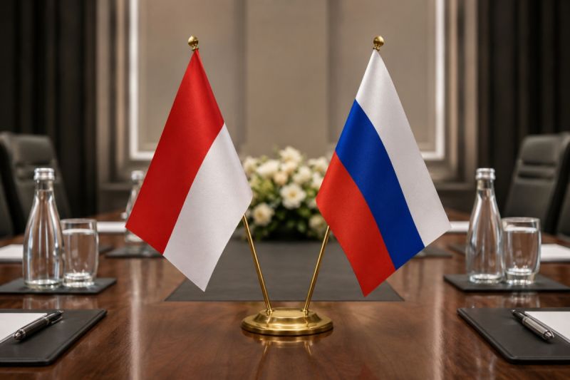 iIlustrasi AI - Bendera nasional RI dan Rusia. Foto Antara Ilustrasi AI - Bendera nasional RI dan Rusia. Foto Antara
