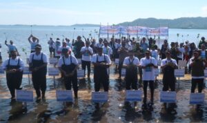 Presiden Direktur Freeport Indonesia Tony Wenas (kelima kiri) dan Menteri Lingkungan Hidup Mohammad Jumhur Hidayat (keempat kiri) bersama delegasi pemerintah daerah serta penduduk lokal melakukan penanaman bibit mangrove di Labuan Alas, Kabupaten Sumbawa, Nusa Tenggara Barat, Selasa (7/7/2026). Foto Antara Presiden Direktur Freeport Indonesia Tony Wenas (kelima kiri) dan Menteri Lingkungan Hidup Mohammad Jumhur Hidayat (keempat kiri) bersama delegasi pemerintah daerah serta penduduk lokal melakukan penanaman bibit mangrove di Labuan Alas, Kabupaten Sumbawa, Nusa Tenggara Barat, Selasa (7/7/2026). Foto Antara