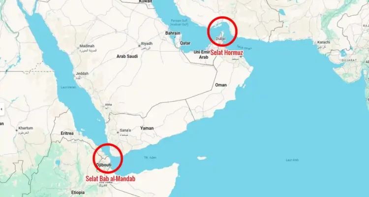 Peta Perairan Selat Bab-el-Mandeb yang diblokade Houthi. Foto: Indomaritim/ist