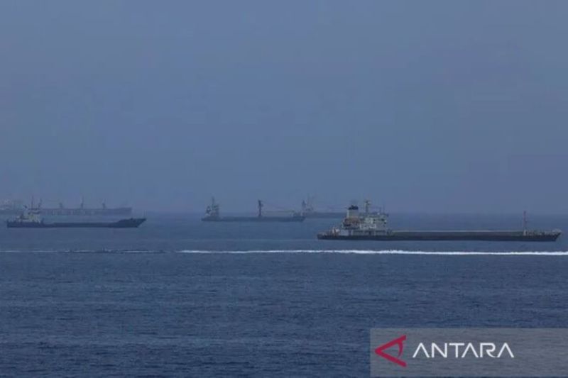 Kapal kargo komersial dan kapal tanker minyak mentah yang sedang berlabuh di Teluk Oman, di lepas pantai Muscat, Oman, pada 21 Juni 2026, saat mereka bersiap untuk melintasi Selat Hormuz yang krusial. Sumber foto: Antara