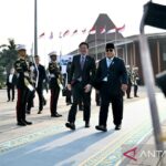 Indonesia's President Prabowo Subianto (right) sees off Singapore Prime Minister Lawrence Wong (second right) before his departure at Halim Perdanakusuma Air Force Base, Jakarta, on Monday (July 6, 2026). Antara Photo
