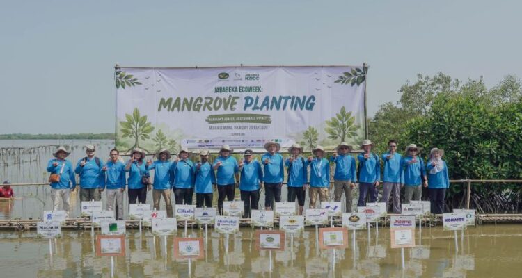 PT Jababeka Tbk (KIJA) melalui anak usahanya PT Jababeka Infrastruktur menggelar program tahunan Jababeka Ecoweek yang secara kumulatif telah menanam total 100.000 pohon mangrove di Pantai Bahagia, Muara Gembong, Kabupaten Bekasi, Jawa Barat. Sumber foto: Antara