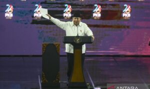 President Prabowo delivers his address at the 28th anniversary of the National Awakening Party (PKB) in Jakarta on Thursday (July 23, 2026). Photo Source: Antara