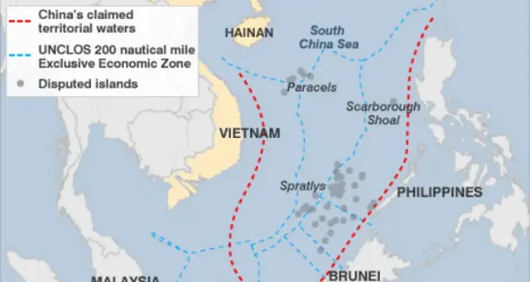 Peta Laut China Selatan dengan sembilan garis putus-putus China. Sumber Foto: indomaritim.com/IMO