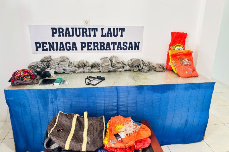 The Indonesian Navy’s Regional Command X foiled an attempt to smuggle 14 kilograms of marijuana from Papua New Guinea toward Jayapura, the capital of Papua Province, through Skouw Sae waters. Photo source: Antara News Agency