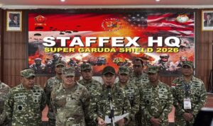 TNI Commander General Agus Subiyanto opens the Super Garuda Shield (SGS) joint exercise at the Graha Widya Adibrata Building, TNI Staff and Command School (Sesko TNI), Bandung, West Java, on Monday (Aug. 31, 2026). Photo Source: Antara News Agency