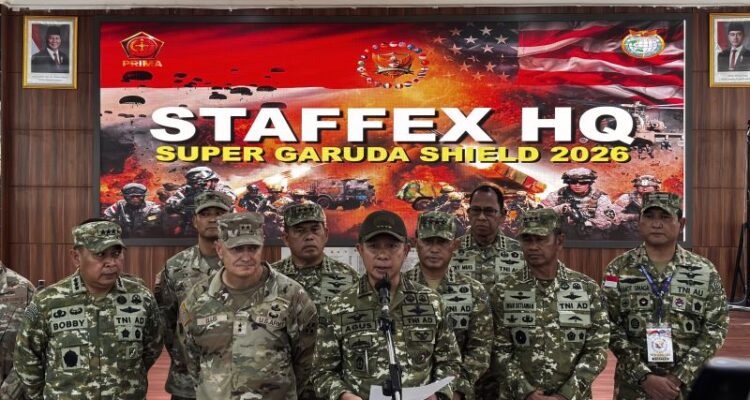 TNI Commander General Agus Subiyanto opens the Super Garuda Shield (SGS) joint exercise at the Graha Widya Adibrata Building, TNI Staff and Command School (Sesko TNI), Bandung, West Java, on Monday (Aug. 31, 2026). Photo Source: Antara News Agency