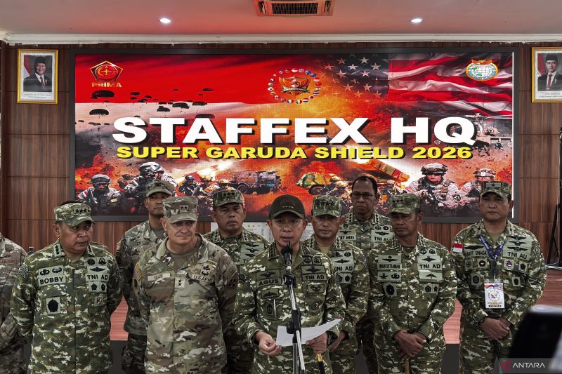 TNI Commander General Agus Subiyanto opens the Super Garuda Shield (SGS) joint exercise at the Graha Widya Adibrata Building, TNI Staff and Command School (Sesko TNI), Bandung, West Java, on Monday (Aug. 31, 2026). Photo Source: Antara News Agency