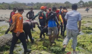 Petugas mengevakuasi wisatawan korban terseret ombak di Pantai Karangpapak, Kecamatan Cikelet, Kabupaten Garut, Jawab Barat, Kamis (27/8/2026). Sumber foto: Antara