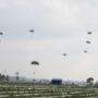 A total of 110 TNI soldiers, 147 US paratroopers, 40 Indian military parachutists, 17 Japanese personnel, and six French jumpers conducted static-line jumps in turns from an altitude of 1,200 feet over the Baturaja landing area in Ogan Komering Ulu District on Friday, September 4, 2026. Photo Source: Antara News Agency