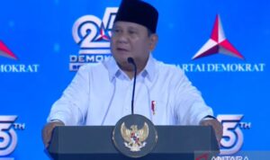 Tangkapan layar - Presiden Prabowo Subianto memberikan pidato dalam perayaan HUT ke-25 Partai Demokrat di Indonesia Arena, Jakarta, Rabu (9/9/2026). (ANTARA/YouTube Partai Demokrat. Sumber foto: Antara