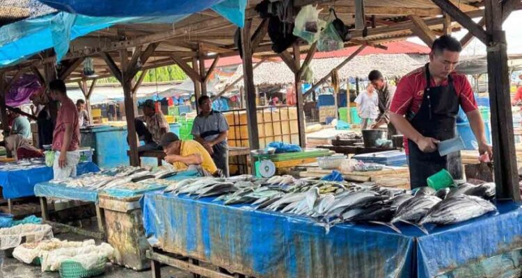 Pedagang menata ikan dagangannya di PPN Idi, Kabupaten Aceh Timur, Jumat (25/9/2026). Sumber foto: Antara