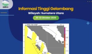 Sinoptik gelombang laut di sejumlah perairan Sumatera pada 10 hingga 12 Oktober 2026. Sumber foto: Antara Sinoptik gelombang laut di sejumlah perairan Sumatera pada 10 hingga 12 Oktober 2026. Sumber foto: Antara