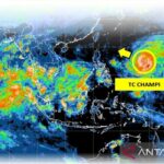 A track map of Tropical Cyclone Champi showed at the Philippine Sea, north of Papua, on Monday (October 19, 2026). Photo source: Antara News Agency