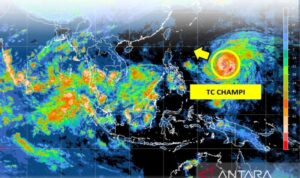 A track map of Tropical Cyclone Champi showed at the Philippine Sea, north of Papua, on Monday (October 19, 2026). Photo source: Antara News Agency