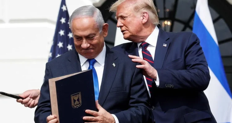 Perdana Menteri Israel, Netanyahu bersama Presiden AS, Donald Trump. Sumber foto: Antara