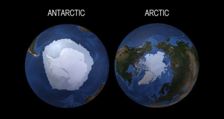 Ilustrasi - Benua Antartika (kutub selatan) dan Benua Arktik (Kutub utara). Sumber foto: NASA