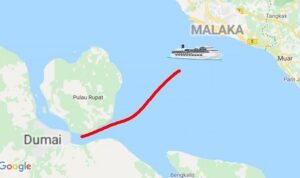 Peta penyeberangan feri Dumai-Malaka. Sumber foto: indomaritim.com/Ist